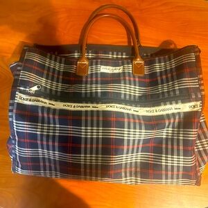 Dolce & Gabbana Men's Checkered Tote - Navy and Crimson